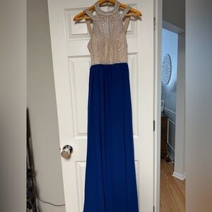 Elegant Blue and Silver Evening Gown
